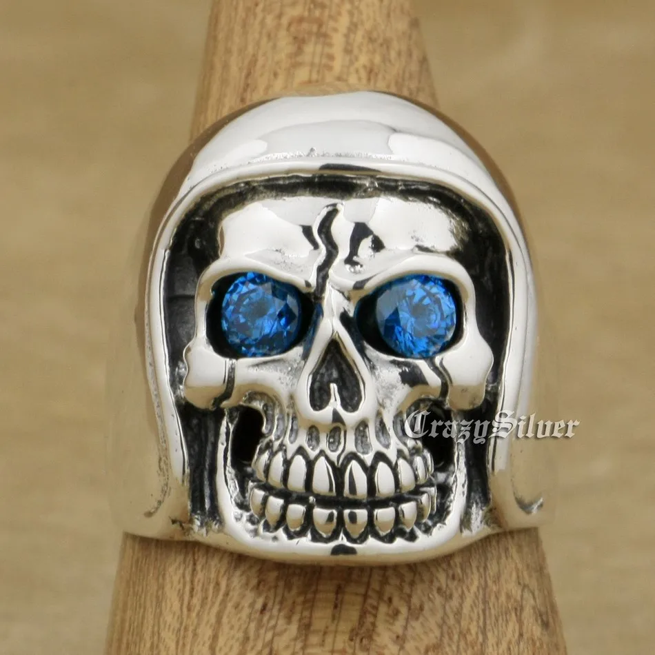 Details about   925 Sterling Silver Skull Ring CZ Amethyst Stone Biker Rocker n Roll Ring Punk